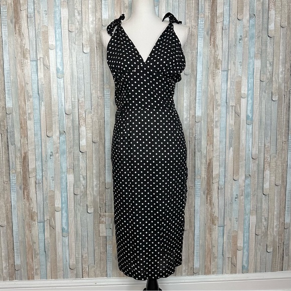 dixiefried Dresses & Skirts - Dixiefried XL Retro Polka Dot Tie Shoulder Midi Wiggle Sheath Dress Pinup Girl